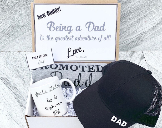 New Dad Gift Box: Dad Hat, Shirt & Mug with Personalized Message