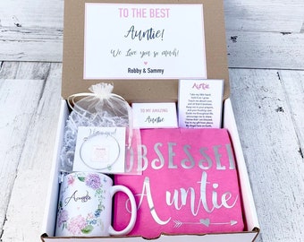 Auntie Gift Box - Aunt Gift Set - Auntie Shirt, Mug and Bracelet Set in Gift Box with Note - Customizable