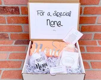 Nona Gift - Nona Box - Filled with Nona Wine glass, Nona Shirt, Nona Bracelet, Poem card and Note Card