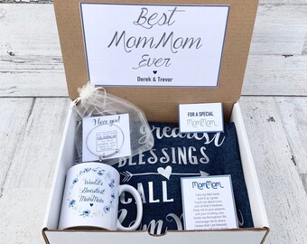 Mommom Gift Box - Mommom Gift Set - Mommom Shirt, Mug and Bracelet Set in Gift Box with Note - Customizable