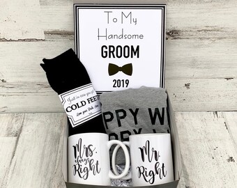 Groom Gift Box - Personalized Groom Box - In Case you Get Cold Feet - Bride AND Groom Mug Set - Happy Wife Happy Life Groom Shirt