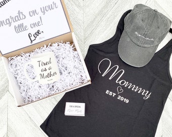 New Mom Gift Set - Mom Hat - Mom shirt - Mom Mug - Mom Established Gift Box with Personalized Message