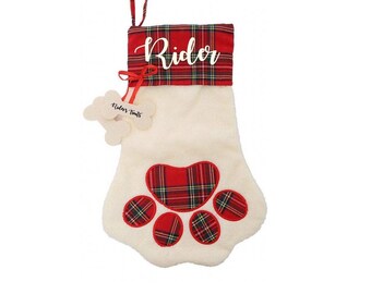 Dog Stockings - Pet Christmas Stockings - Personalized Dog Stockings - Paw Print Shaped