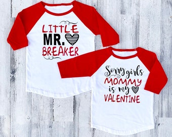 Toddler Valentine Shirts - Raglan Sleeves - Red and White Valentine - Little Mr Heart Breaker - Sorry Girls Mommy is my Valentine