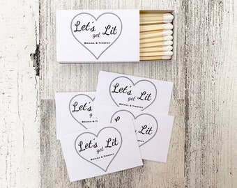 Matches Favor Labels - White Matchbox Favors - Let's Get Lit - The Perfect Match - Match Made in Heaven - Match wedding or shower favors