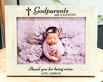 Godparents Engraved Frame - Laser Engraved  Personalized Godparents Wooden Frame - Godparent Blessings - Thank you for being my Godparents