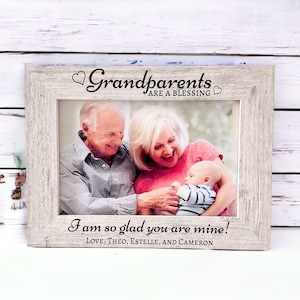 Grandparents Engraved Frame - Laser Engraved  Personalized Grandparents Wooden Frame - Grandparents Blessed - Thank you for being mine