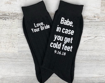 Sole Mates - Babe, In Case You Get Cold Feet Customizable Socks for the Wedding Day - Groom Gift from Bride - Funny Groom Gift