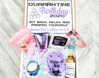 Quarantine Birthday Gift Spa Set - Spa gift box with Quarantine Wine glass - You are Essential