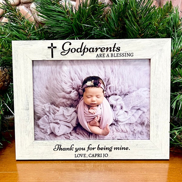 Godparents Engraved Frame - Laser Engraved  Personalized Godparents Wooden Frame - Godparent Blessings - Thank you for being my Godparents