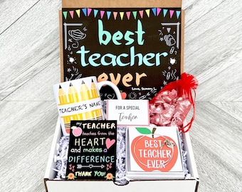 Teacher Gift Box Set - Personalized Teacher Gift - Teacher Gift Set with Teacher Mug, Bracelet, Candy, and Cards