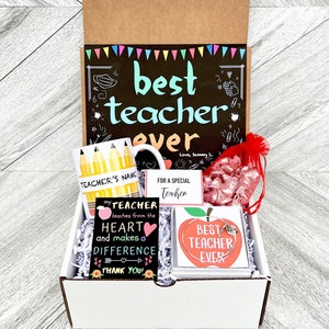 Teacher Gift Box Set - Personalized Teacher Gift - Teacher Gift Set with Teacher Mug, Bracelet, Candy, and Cards