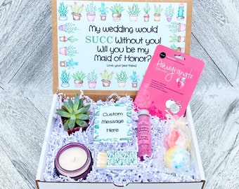 Bridesmaid Succulent Gift Box - My Wedding would SUCC without you - Succulent Gift Spa Set - Bath Salts - Bath Bombs - Candle and matches