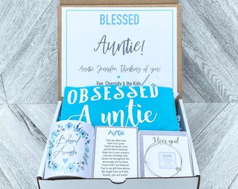 Auntie Gift Box - Aunt Gift Set - Auntie Shirt, Mug and Bracelet Set in Gift Box with Note - Customizable