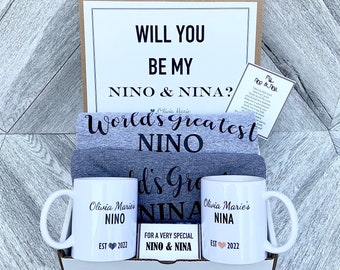 Nino and Nina Gift Set - Personalized Shirts and Mugs - Will you be My Nino and Nina Box