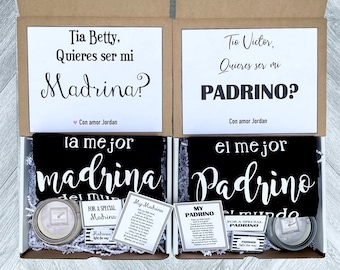 Padrinos Boxes - Set of 2 Boxes - Personalized Padrinos Proposal Gift - Will you be My Madrina and Padrino Box