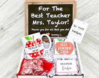 Teacher Gift Box Set - Personalized Teacher Gift - Teacher Gift Set with Teacher Mug, Bracelet, Candy, and Cards