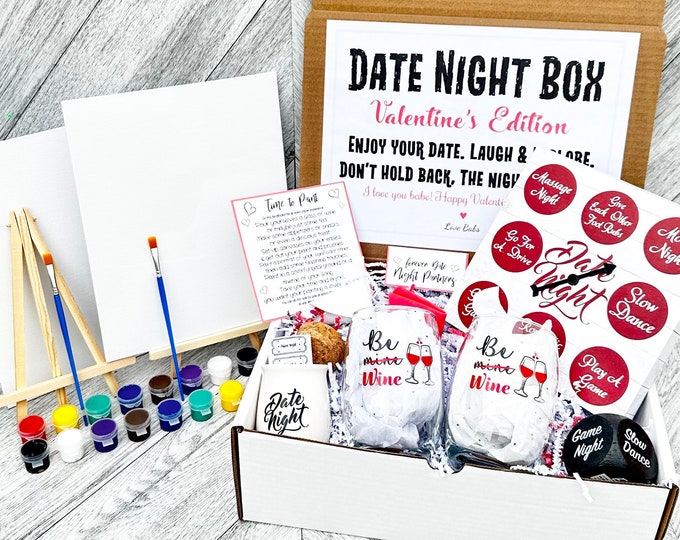 Featured listing image: Date Night Box - Valentine's Day Gift - Date Idea - Date Night in a Box - Paint Night Date Night - Wine Night - Wine Time