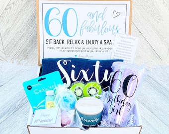 Spa Birthday Gift Set - Sixty and Fabulous Spa Set with Birthday Shirt - Birthday Tumbler - Complete Spa Set- Cards and Candle