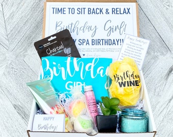 Spa Birthday Gift Set - Spa gift box with Birthday Girl Tank - Wine glass or Tumbler - Complete Spa Items - Succulent and Candle