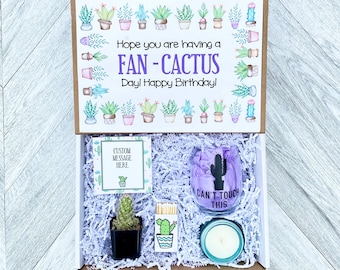 Cactus Gift Box - Fan Cactus Day- Wine Glass or Flask - Candle and matches