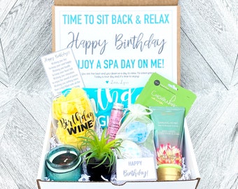 Spa Birthday Gift Set - Spa gift box with Birthday Girl Tank - Wine glass or Tumbler - Complete Spa Items - Succulent and Candle