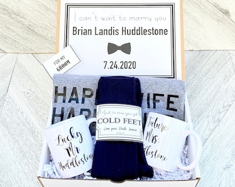 Groom Gift Box - Personalized Groom Box - In Case you Get Cold Feet - Bride AND Groom Mug Set - Happy Wife Happy Life Groom Shirt