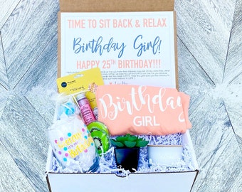 Spa Birthday Gift Set - Spa gift box with Birthday Girl Tank - Wine glass - Complete Spa Items - Succulent and Candle