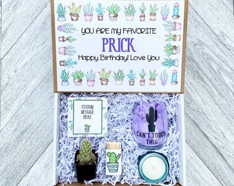 Cactus Gift Box - Favorite Prick - Don’t be a Prick - Wine Glass or Flask - Candle and matches