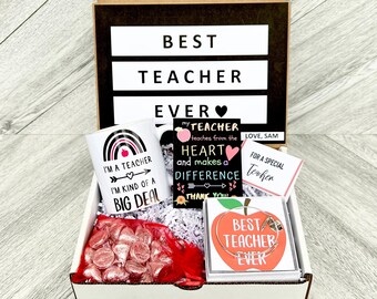 Teacher Gift Box Set - Personalized Teacher Gift - Teacher Gift Set with Teacher Mug, Bracelet, Candy, and Cards