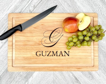 Wood Engraved Custom Cutting Board - Last Name and Initial - Personalized Cutting with Name