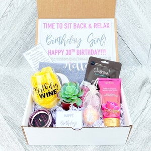 Spa Birthday Gift Box: Wine Glass, Succulent & Bath Set