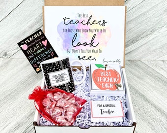 Teacher Gift Box Set - Personalized Teacher Gift - Teacher Gift Set with Teacher Mug, Bracelet, Candy, and Cards