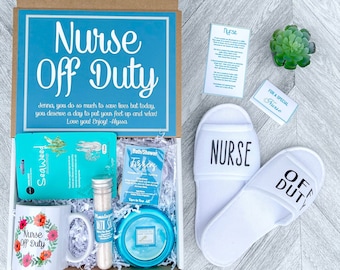 Nurse Appreciation Gift - Nurse Off Duty - Nurse Gift Box- Nurse Gift Set with Spa Items, mug, slippers and a special Poem Card