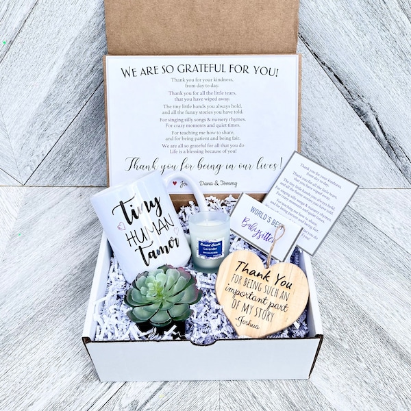 Babysitter Gift - Baby Sitter Box - Tiny Human Tamer - Personalized babysitter Gift - Thank you for being a part of my journey