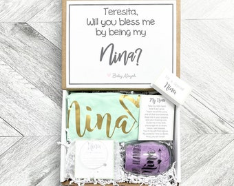 Nina Gift - Nina Proposal Box - Nina Tank and Wine Glass Gift Box - Personalized Nina Gift - Will you be My Nina Box