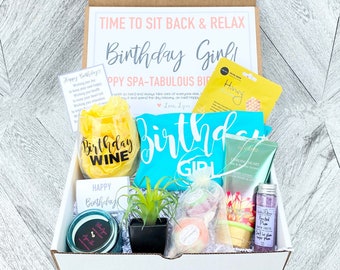 Spa Birthday Gift Set - Spa gift box with Birthday Girl Tank - Wine glass or Tumbler - Complete Spa Items - Succulent and Candle