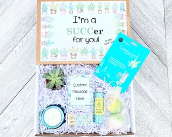 Succulent Gift Box - I’m a SUCCer for you - Succulent Gift Spa Set - Bath Salts - Bath Bombs - Candle and matches