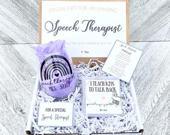 Speech Therapist Gift Box - Personalized Speech Language Pathologist Gift - Speech Teacher Gift Set with Teacher Glass, Bracelet and Cards