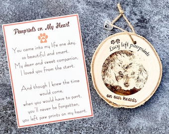 Personalized Dog Ornament - Wood Engraved - Picture Dog Ornament - Pawprints on my Heart