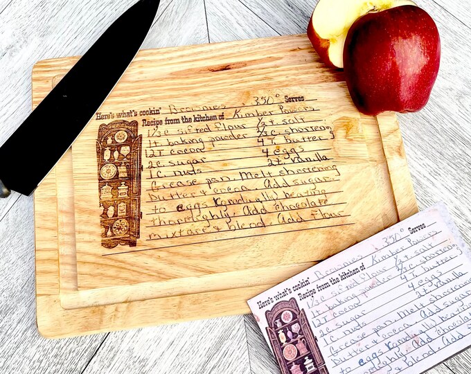Featured listing image: Wood Engraved Custom Cutting Board - Add a Photo, Recipe, Handwritten Note to your Board- Personalized Cutting Board