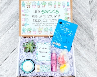 Succulent Gift Box - Life SUCCS less with you in it - Succulent Gift Spa Set - Bath Salts - Bath Bombs - Candle and matches