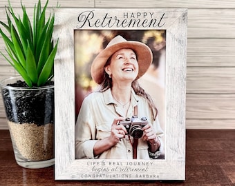 Happy Retirement Engraved Frame - Laser Engraved  Personalized Retirement Wooden Frame - Engraved Frame