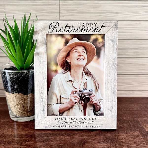 Happy Retirement Engraved Frame - Laser Engraved  Personalized Retirement Wooden Frame - Engraved Frame