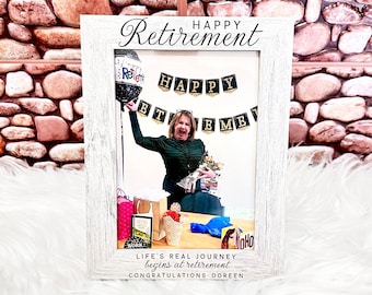 Happy Retirement Engraved Frame - Laser Engraved  Personalized Retirement Wooden Frame - Engraved Frame