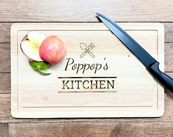 Pop Pop’s Kitchen - Wood Engraved Custom Cutting Board - Business Owner Gift - Personalized Cutting with Name