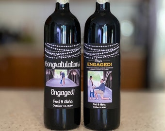 Set of Just Engaged Wine Labels - 2 Engagement Gift Wine Labels with Personalization and Photo