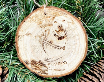 Personalized Pet Ornament - Wood Engraved - Picture Dog Ornament - Paw prints on my Heart - Pet Memorial