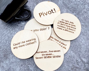 Funny Coasters - Wood Engraved - Coasters with Funny Sayings from Shows - Set of 6 Coasters