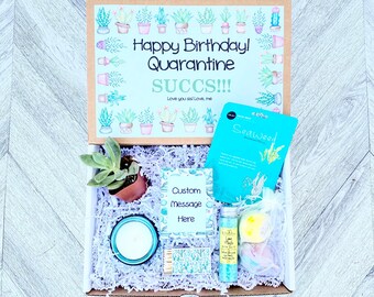 Quarantine SUCCS - Succulent Birthday Quarantine Gift Spa Set - Bath Salts - Bath Bombs - Candle and matches